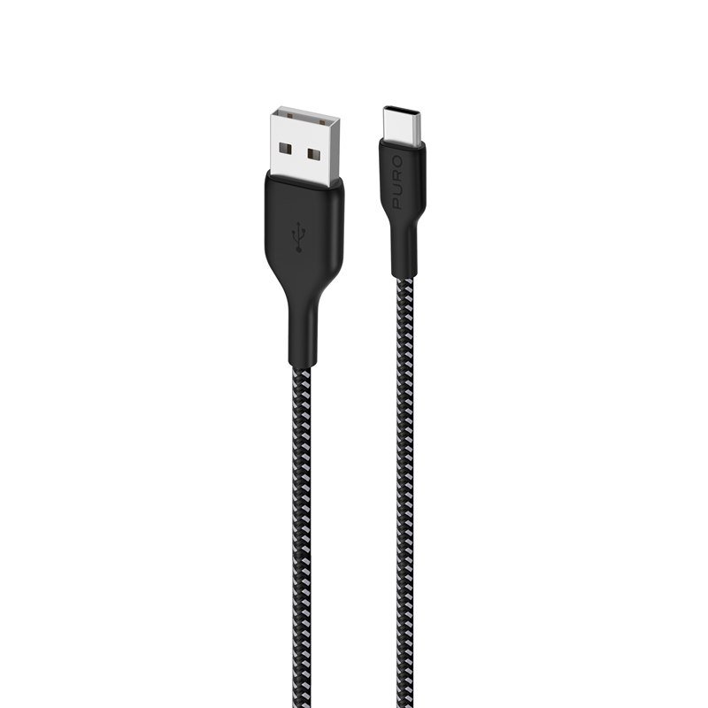 PURO PURO Fabric Ultra Strong Kabel w oplocie heavy duty USB-A / USB-C 2m (czarny) CUSBCFABK32MTBLK
