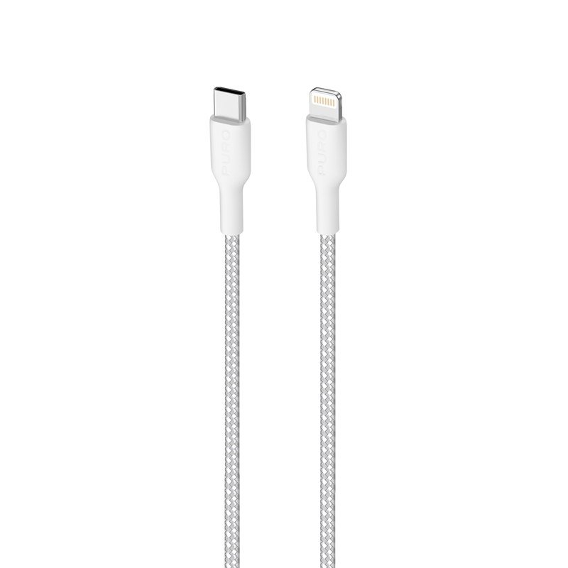 PURO PURO Fabric Ultra Strong Kabel w oplocie heavy duty USB-C / Lightning MFi 1,2m (biały) CAPLTUSBCFABK3WHI