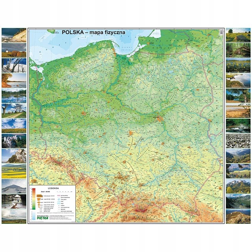 MAPA ŚCIENNA POLSKI - FIZYCZNA 1:500 000 XXL