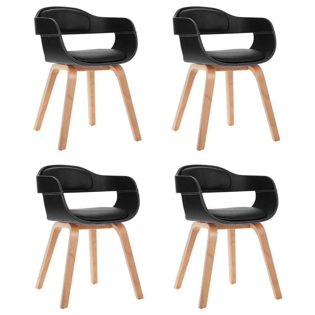 Krzesła stołowe, 4 szt., czarne, gięte drewno i sztuczna skóra