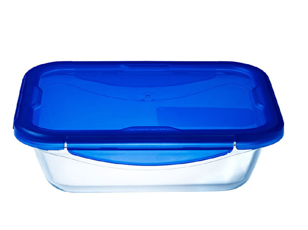 Dajar Pyrex 4937551 pojemnik na  prostokątny 25 x 19 cm 170 CL, z pokrywką Cook & Go Pyrex, niebieski, 26 x 19 x 8 cm 4937551