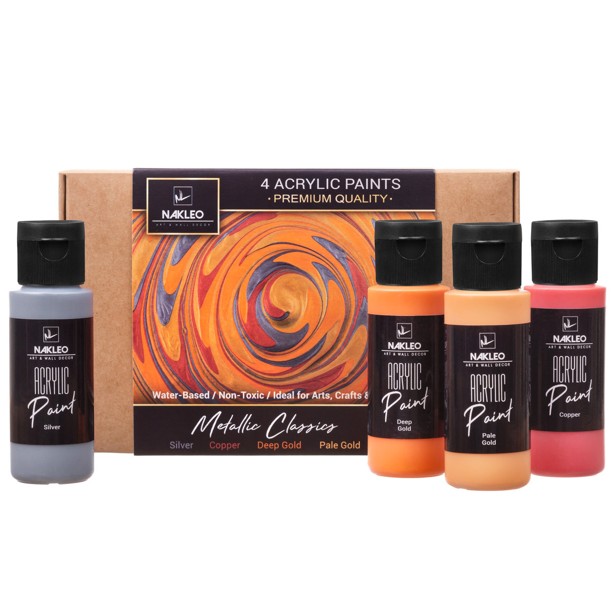 Nakleo farby akrylowe - 4x60ml - Metallic Classics AKC-PTS-006