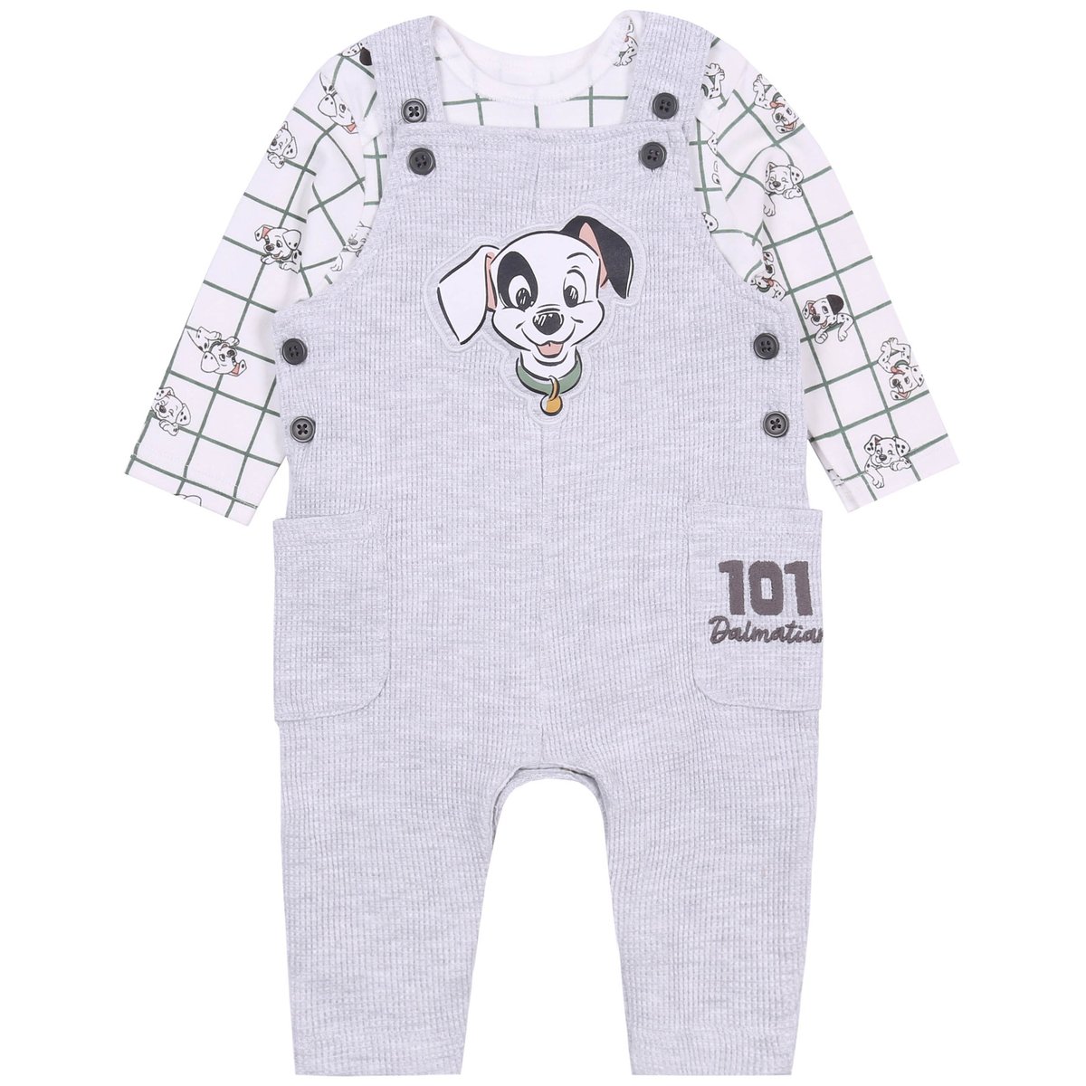 Szare Ogrodniczki Niemowlęce + Body 101 Dalmatyńczyków Disney 56 Cm