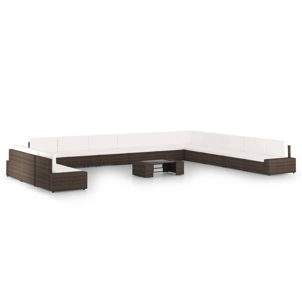 vidaXL 14-cz. ogrodowy zestaw wypoczynkowy, poduszki, rattan PE, brąz 3067169