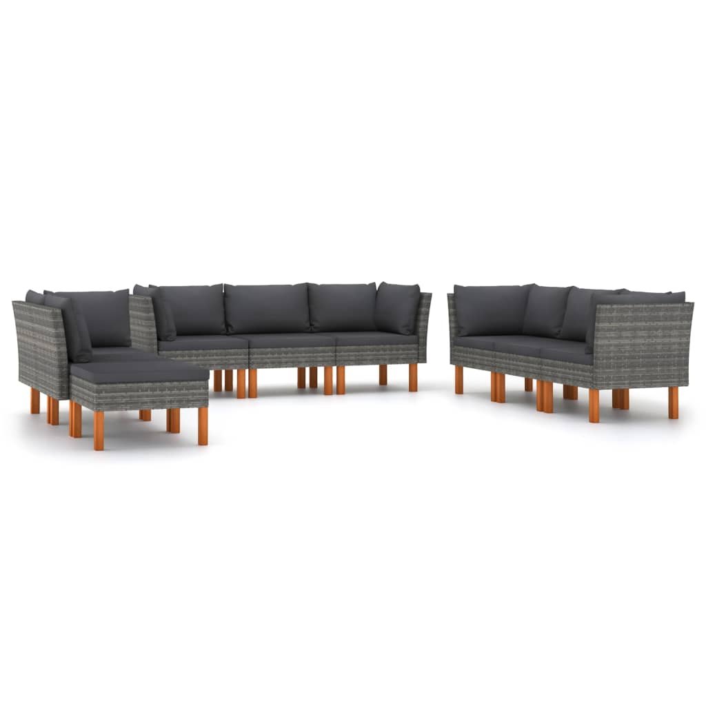 vidaXL 9-cz. zestaw wypoczynkowy do ogrodu, poduszki, rattan PE, szary 3059726