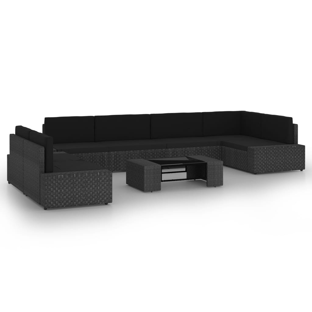 vidaXL 8-cz. ogrodowy zestaw wypoczynkowy, poduszki, czarny rattan PE 3067136