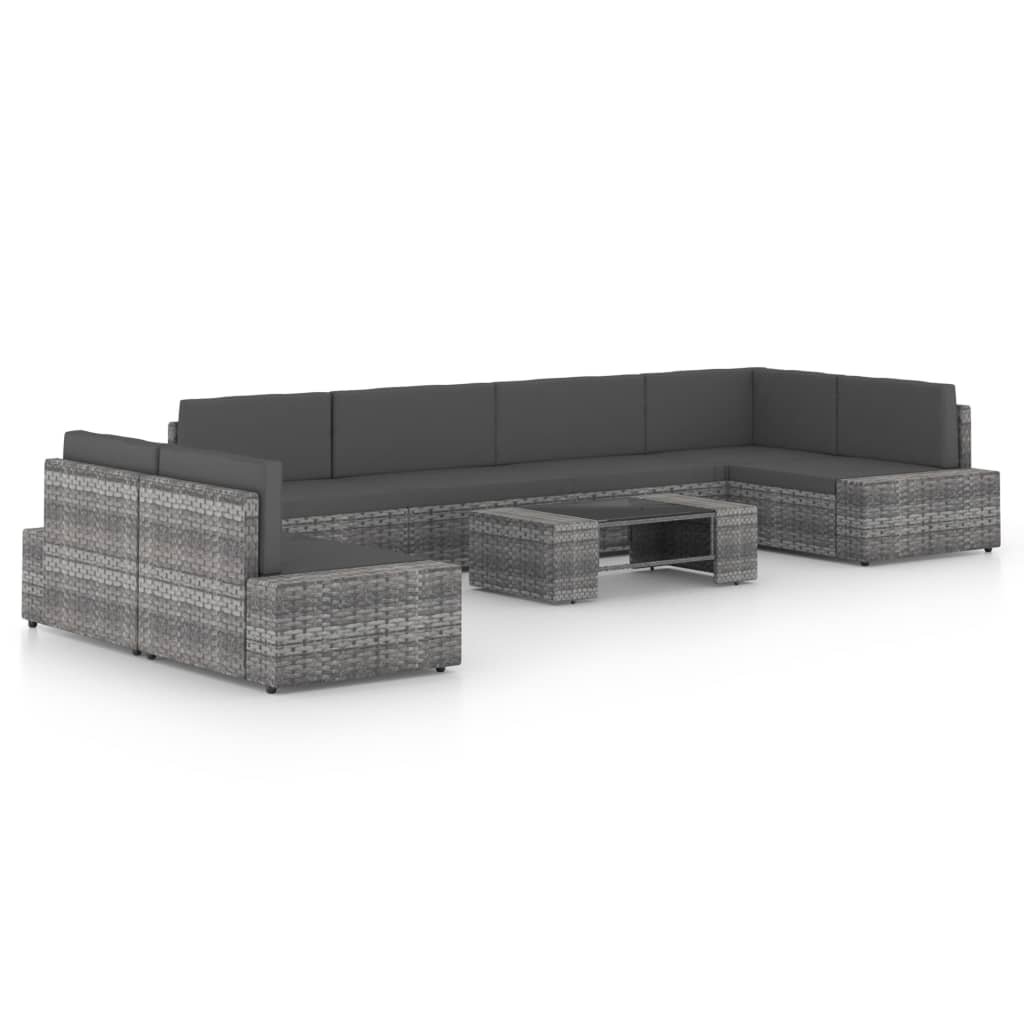 vidaXL 8-cz. ogrodowy zestaw wypoczynkowy, poduszki, szary rattan PE 3067174