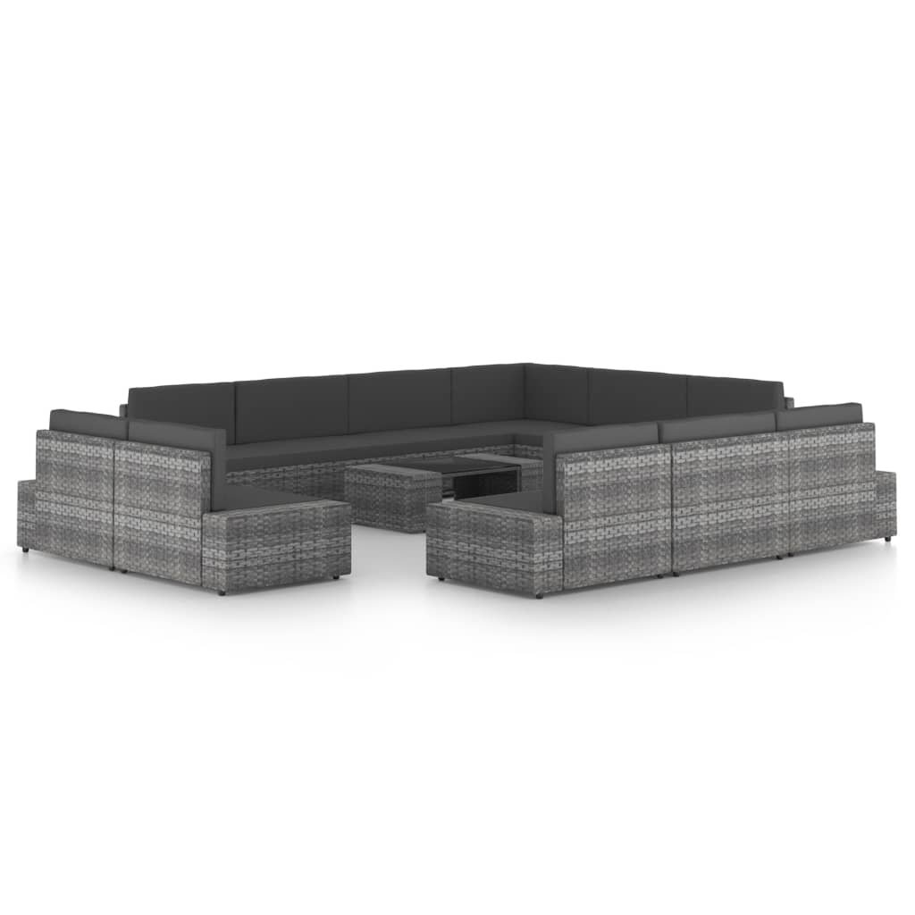 vidaXL 12-cz. ogrodowy zestaw wypoczynkowy, poduszki, szary rattan PE 3067179