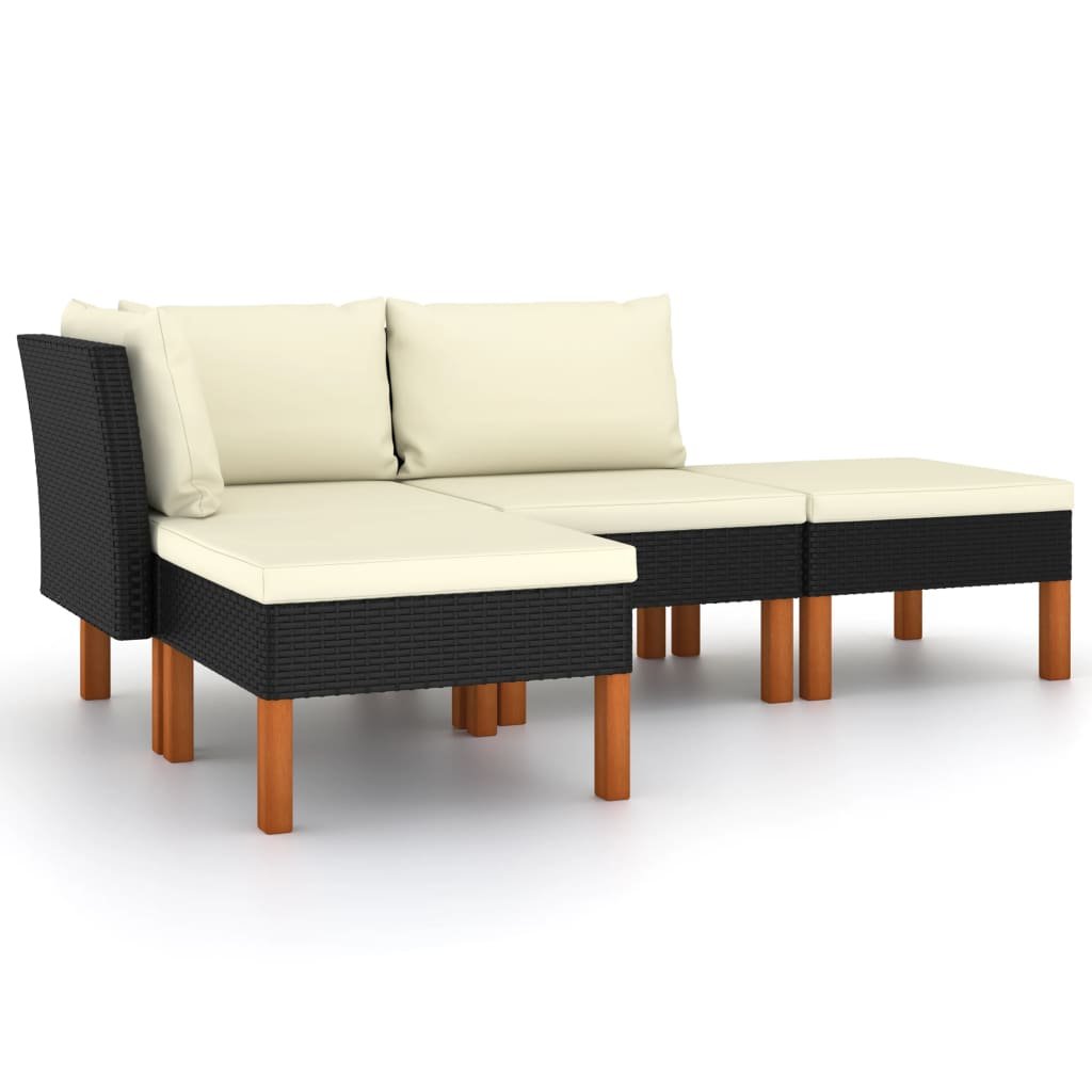 vidaXL 4-cz. zestaw wypoczynkowy do ogrodu, poduszki, czarny rattan PE 3059731