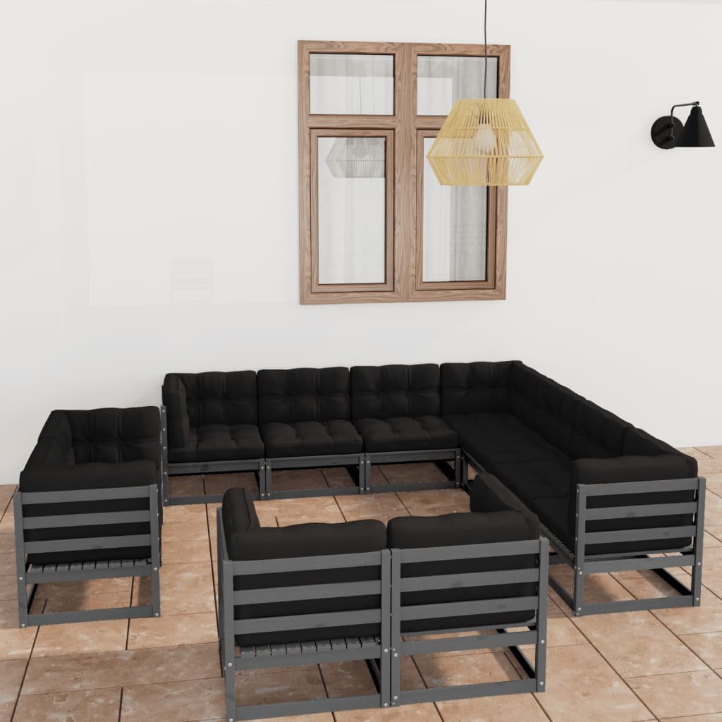 vidaXL 11-cz. zestaw wypoczynkowy do ogrodu, z poduszkami, szary 3076996