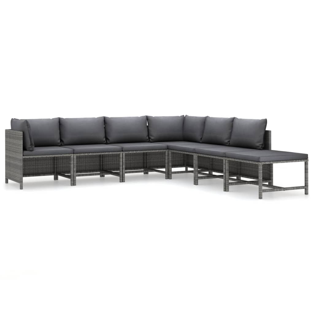 vidaXL 7-cz zestaw wypoczynkowy do ogrodu poduszki rattan PE szary 3059758