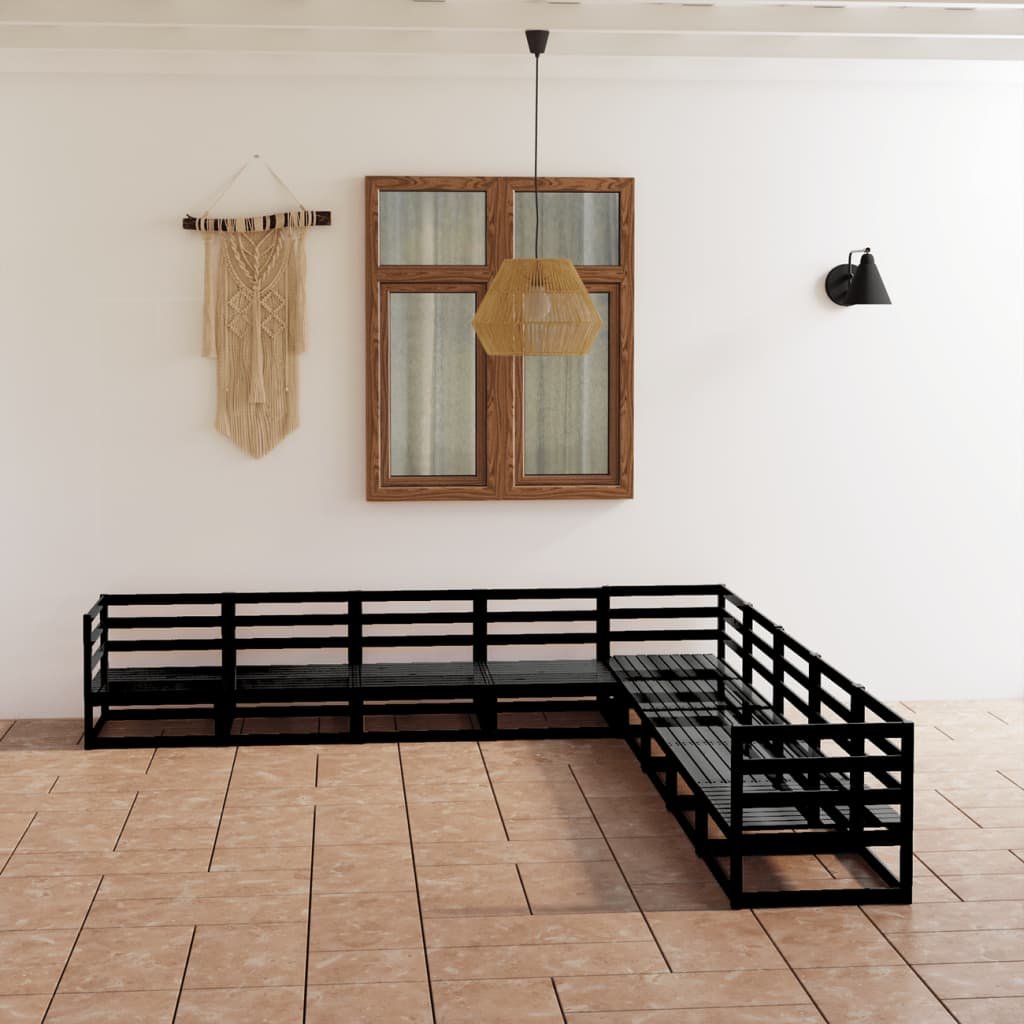 vidaXL 9-cz. zestaw wypoczynkowy do ogrodu, czarny, drewno sosnowe 3075848