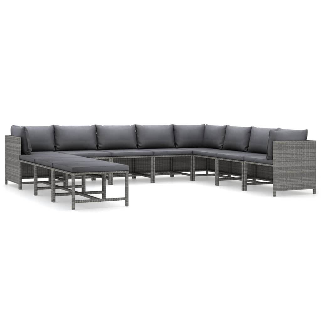 vidaXL 11-cz zestaw wypoczynkowy do ogrodu poduszki szary rattan PE 3059775