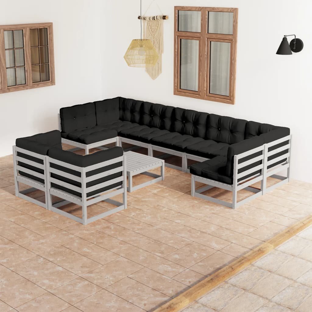 vidaXL 10-cz zestaw wypoczynkowy do ogrodu z poduszkami szary 3077261 3077261 3077261