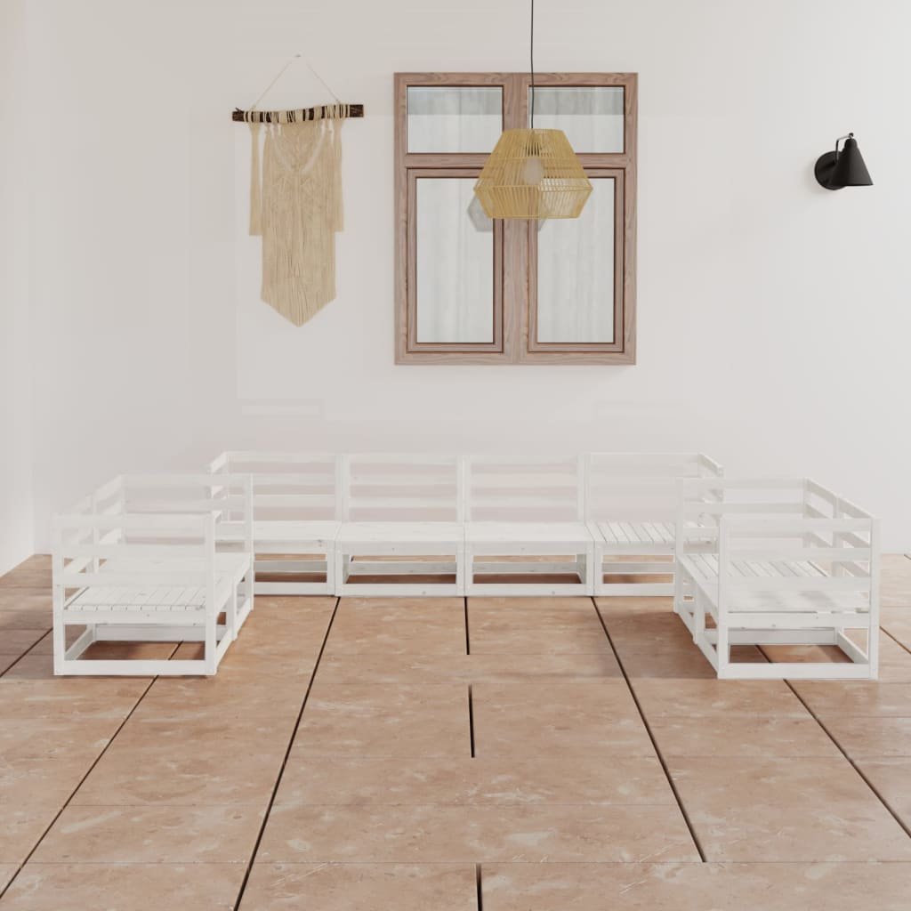 vidaXL 8-cz. zestaw mebli wypoczynkowych do ogrodu, biały, sosnowy 3075460