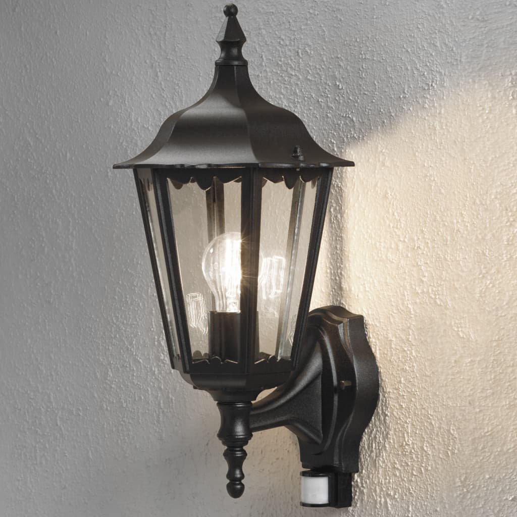 Konstsmide Lampa ścienna Firenze świecąca w górę, czujnik, czarny mat