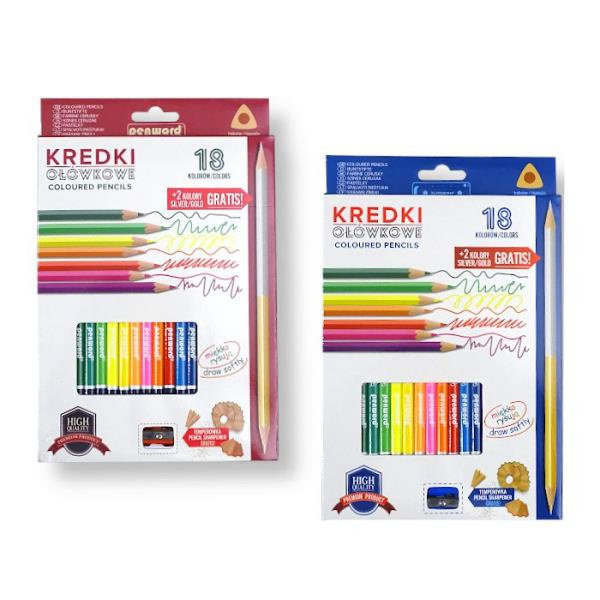 POLSIRHURT Kredki ołówkowe trójkątne 18 kolorów z temperówką mix