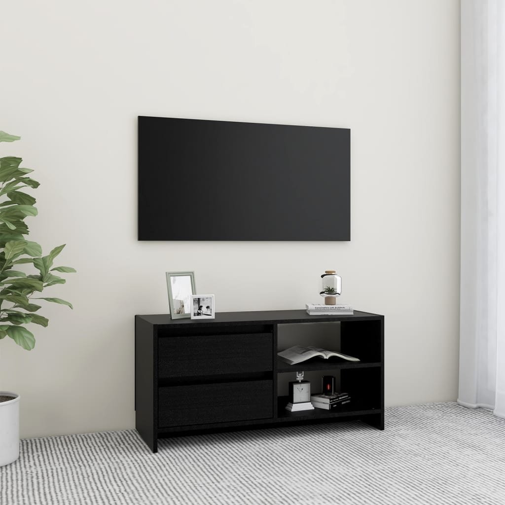 Lumarko Szafka pod TV, czarna, 80x31x39 cm, drewno sosnowe
