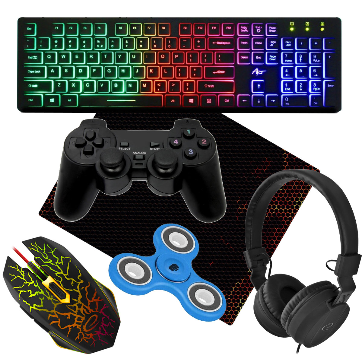 Zestaw gamingowy klawiatura ART SLIM AK-20 podświetlana mysz mata słuchawki pad