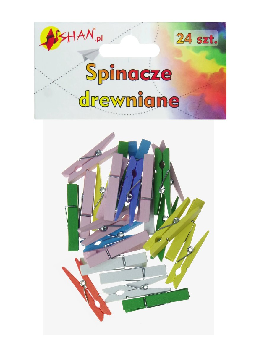 Spinacze drewniane klamerki kolorowe 4.5 cm 24 szt Shan SS06
