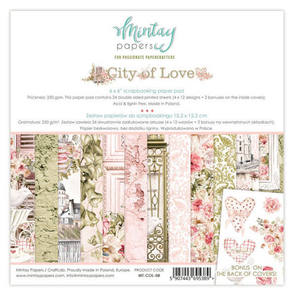 Zestaw papierów 15x15 cm City of Love - scrapbooking