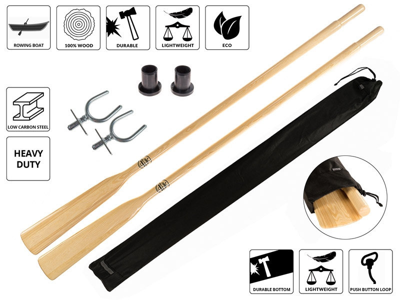Wiosła szalupowe do łodzi + dulki pałąkowe + osłony 45mm (komplet 2 sztuki) + pokrowiec Oar Sleeve John Paddle - 210 cm