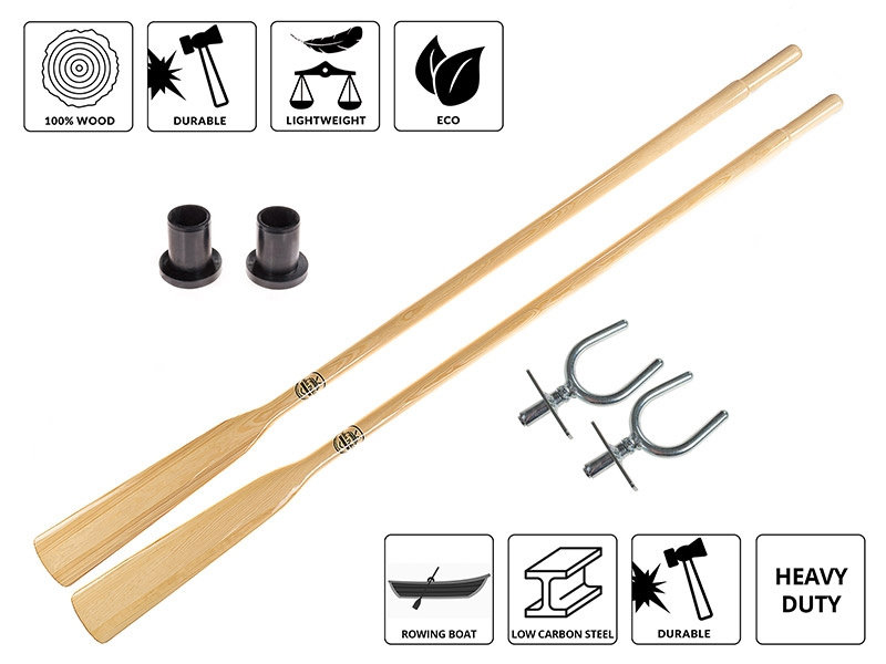 Wiosła szalupowe do łodzi + dulki pałąkowe + osłony 45mm John Paddle (komplet 2 sztuki) - 210 cm