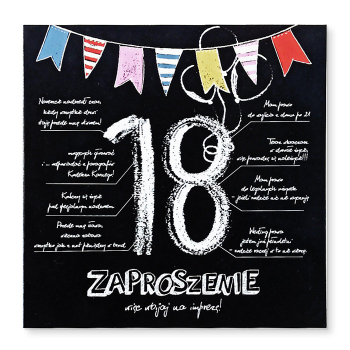 Zaproszenie na 18 urodziny Czarno-białe tablica 63168