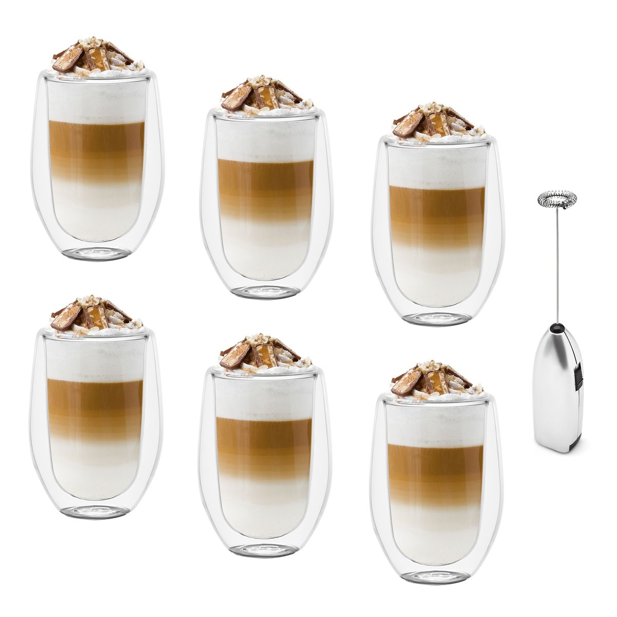 Szklanki termiczne do kawy Tadar Sublime 350 ml 6 szt. i spieniacz do mleka