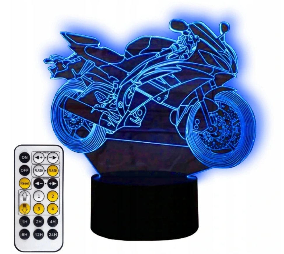 Lampka nocna 3D LED MOTOR MOTOCYKL ŚCIGACZ kabel USB + PILOT