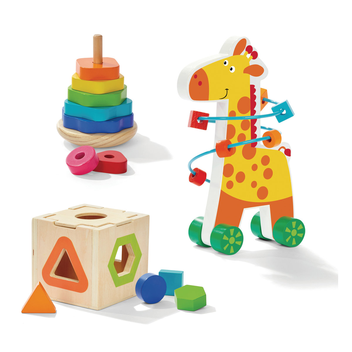 Drewniane układanki edukacyjne dla dzieci: Wieża, Kostka, kolorowa Żyrafa