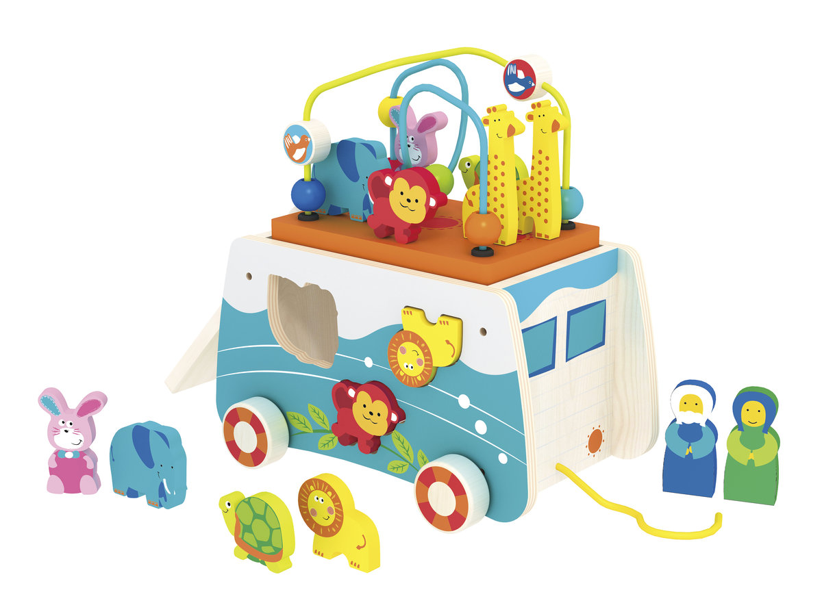 Drewniany sortownik z przekładanką - Arka  Noego ze zwierzętami