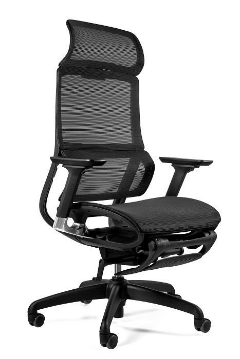 Fotel ergonomiczny, biurowy, podnóżek, Space, kolor czarny