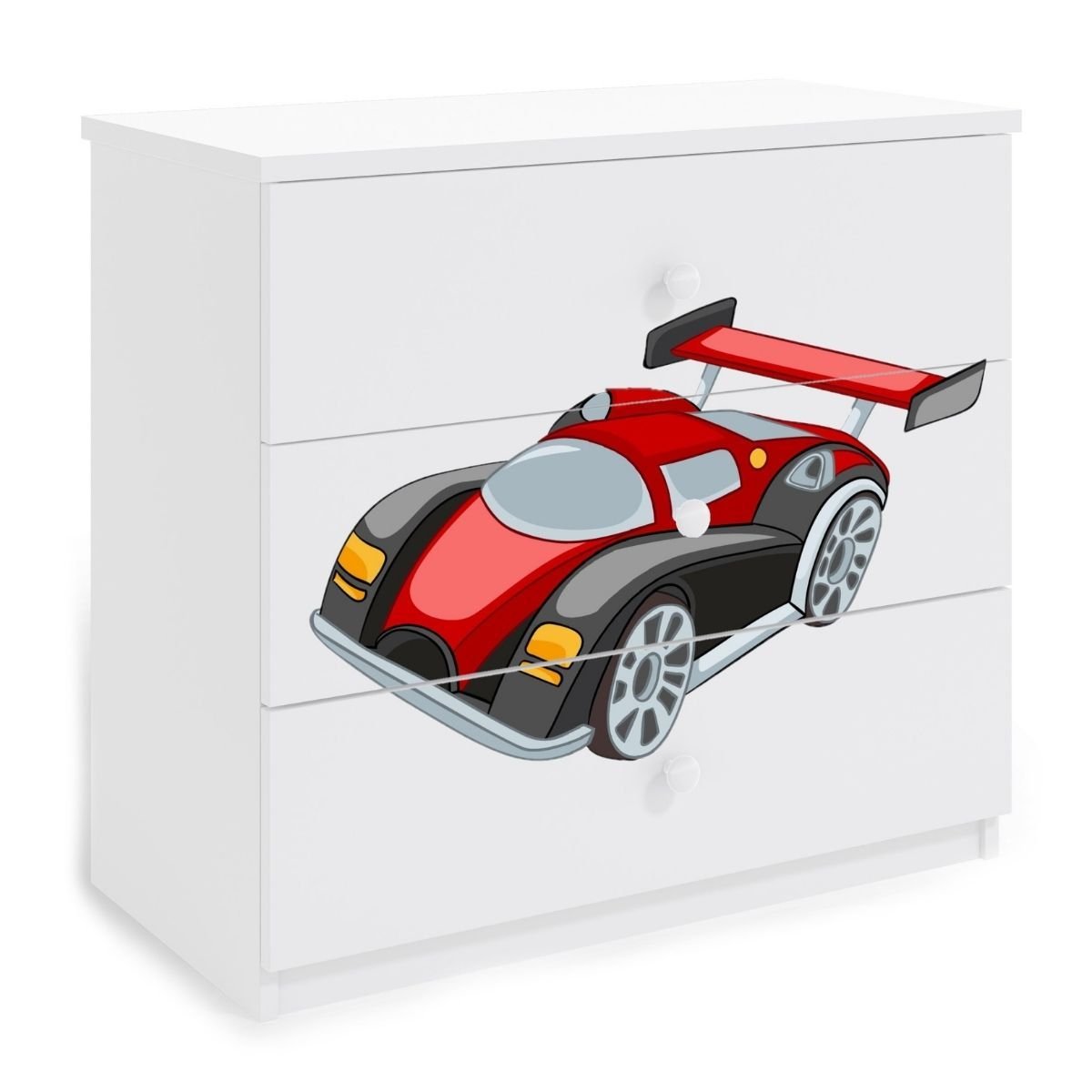 KocotKids Komoda do pokoju dziecięcego, babydreams, auto wyścigowe, 81 cm, biel, mat