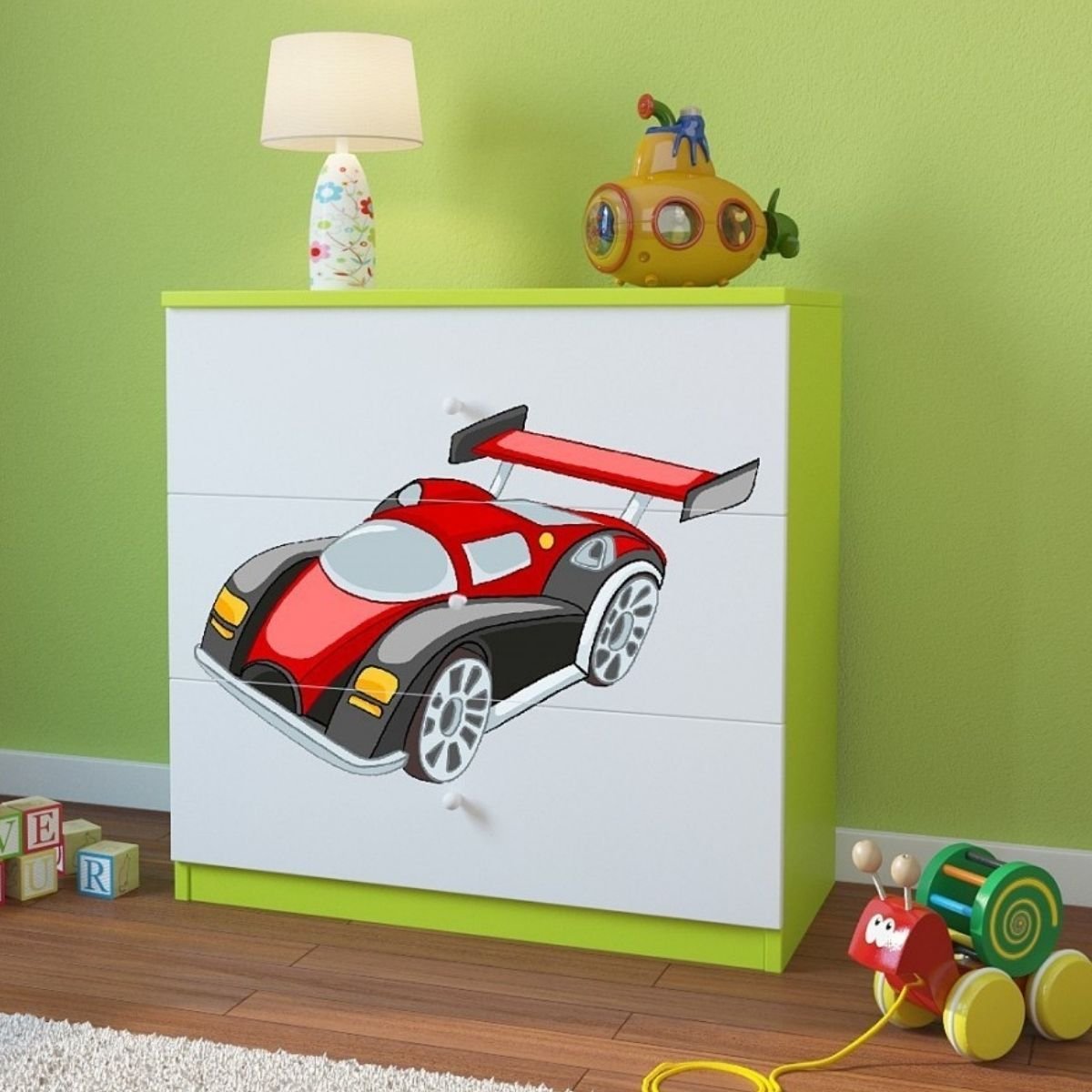 KocotKids Komoda do pokoju dziecięcego, babydreams, auto wyścigowe, 81 cm, zielona