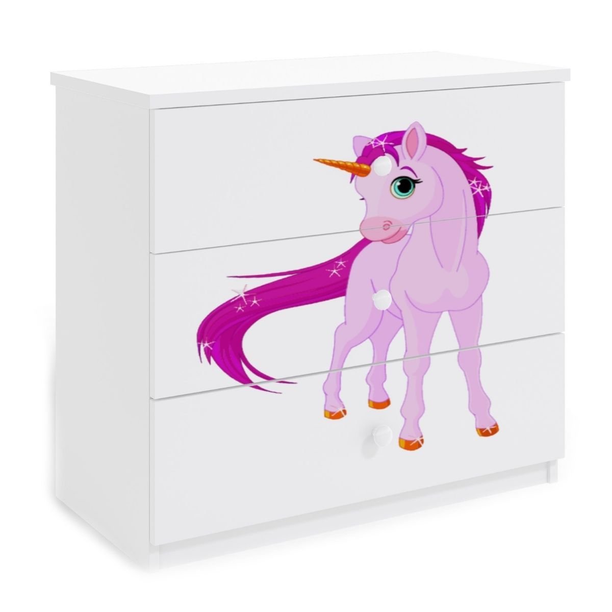 KocotKids Komoda do pokoju dziecięcego, babydreams, jednorożec, 81 cm, biel, mat