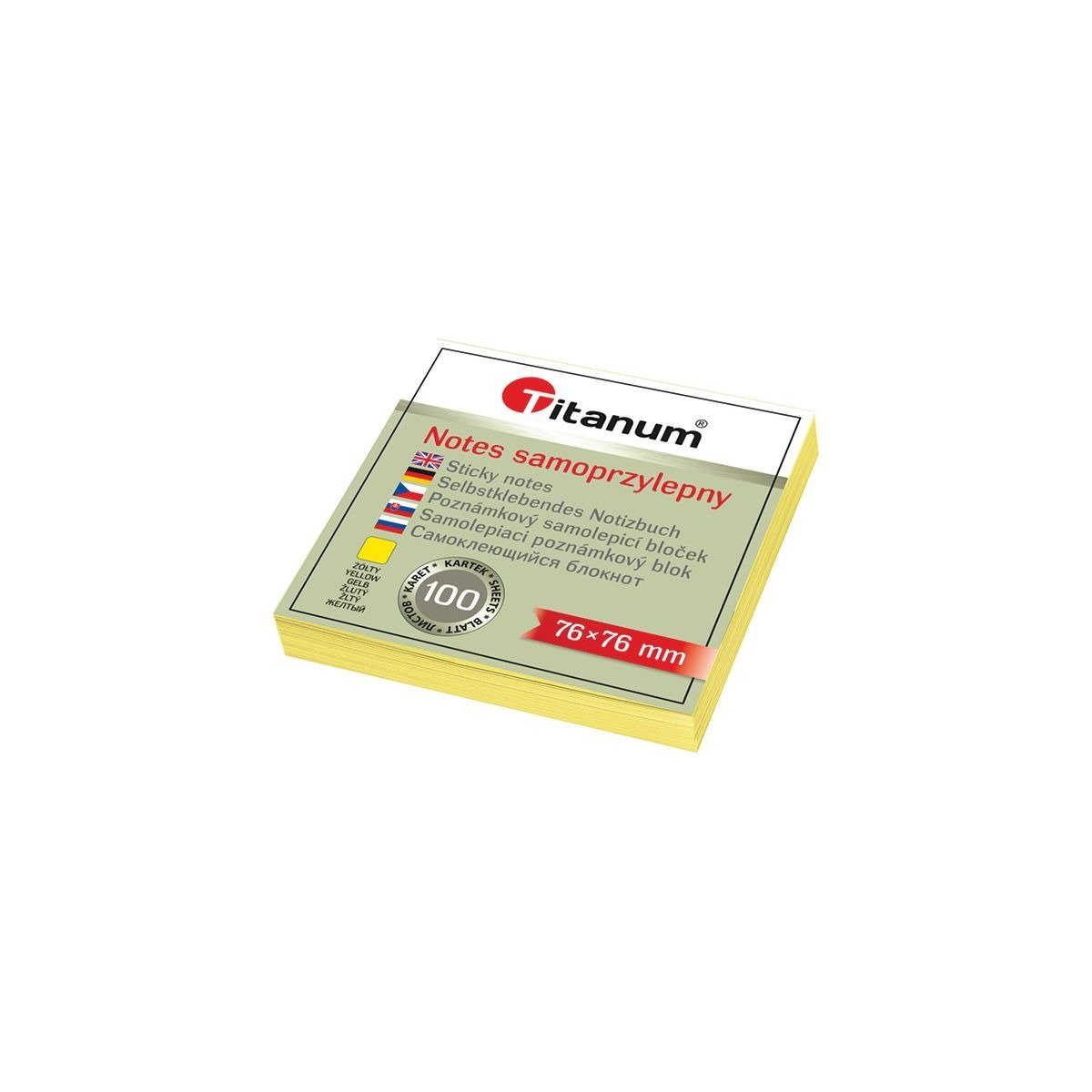 Titanum Notes samoprzylepny 76x101 mm 100 kartek) żółty