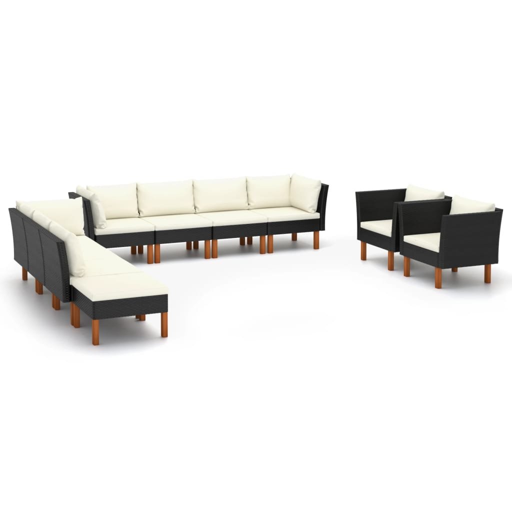 vidaXL 10-cz zestaw wypoczynkowy do ogrodu rattan PE i eukaliptus