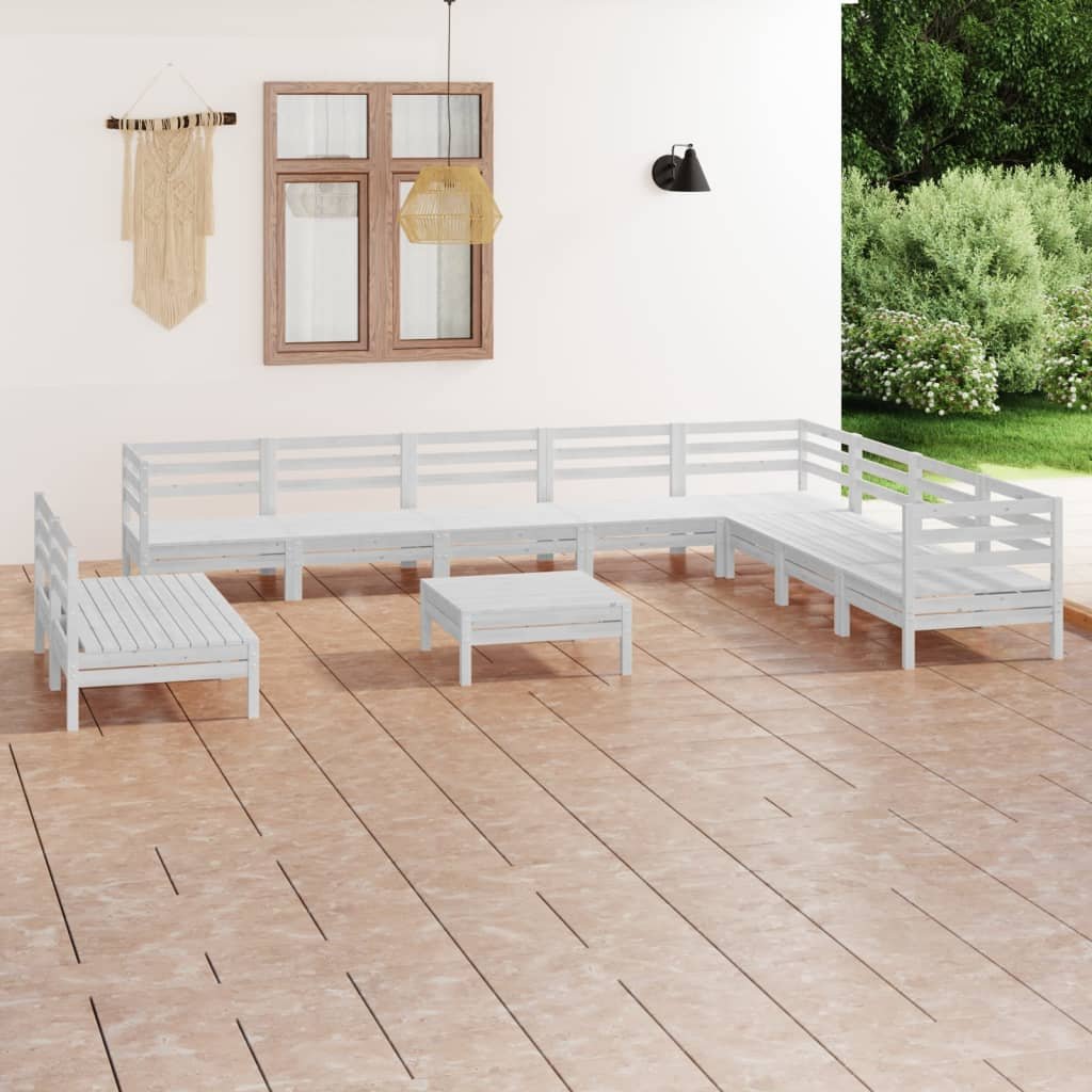 vidaXL 11-cz zestaw wypoczynkowy do ogrodu drewno sosnowe biały 3083140