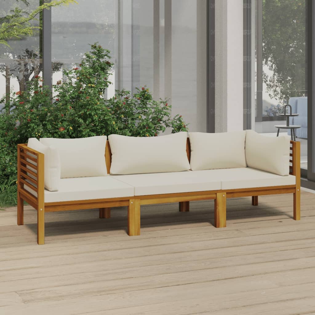 vidaXL 3-osobowa sofa ogrodowa kremowe poduszki drewno akacjowe 3086932