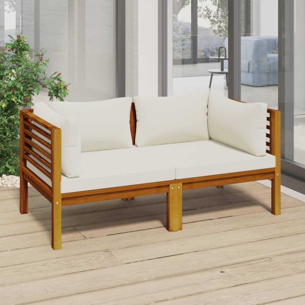 vidaXL 2-osobowa sofa ogrodowa kremowe poduszki drewno akacjowe 3086931