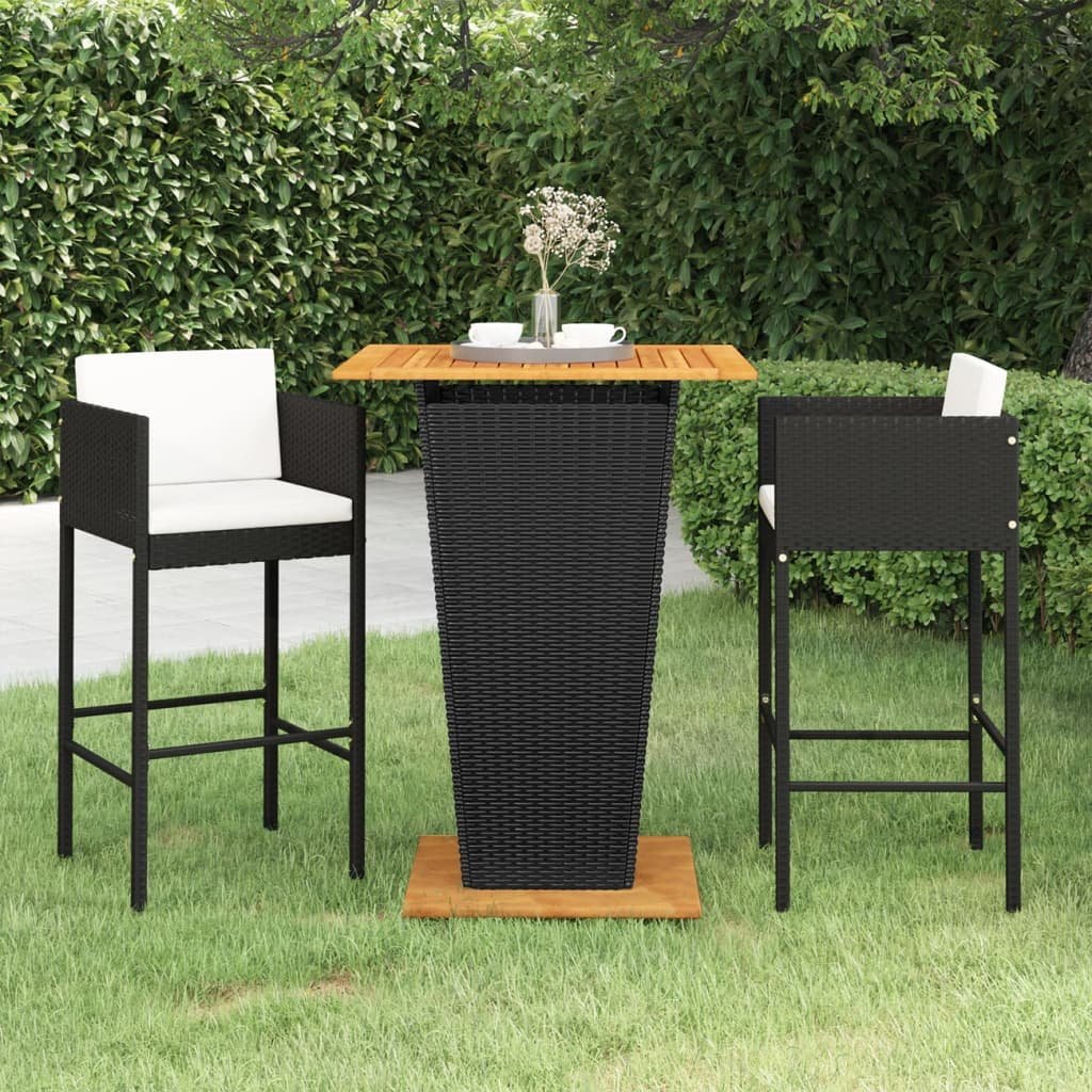 vidaXL 3-cz zestaw mebli barowych z poduszkami rattan PE czarny 3094802