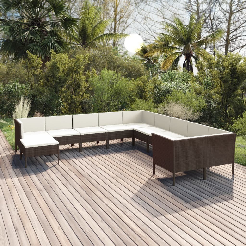 vidaXL 11-cz zestaw wypoczynkowy do ogrodu poduszki rattan PE brąz 3094515