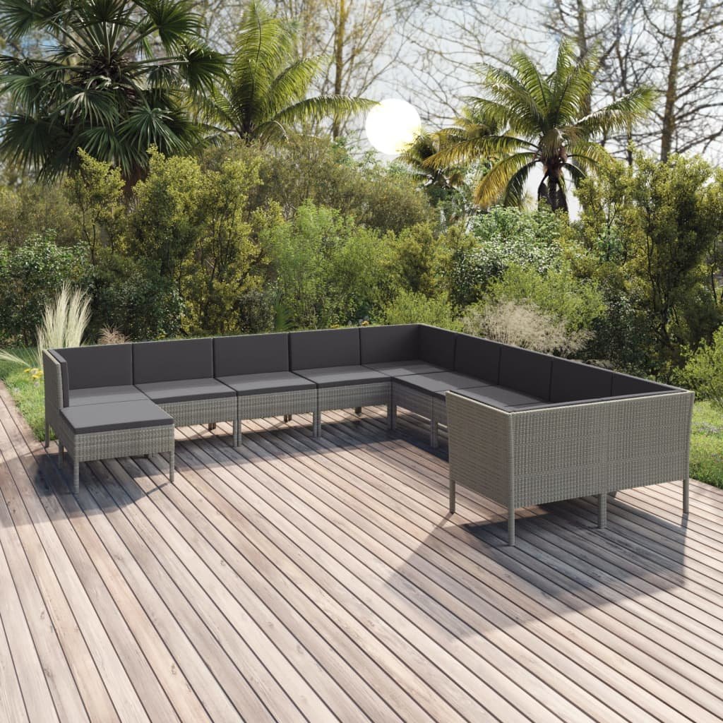 vidaXL 11-cz zestaw wypoczynkowy do ogrodu poduszki szary rattan PE 3094518