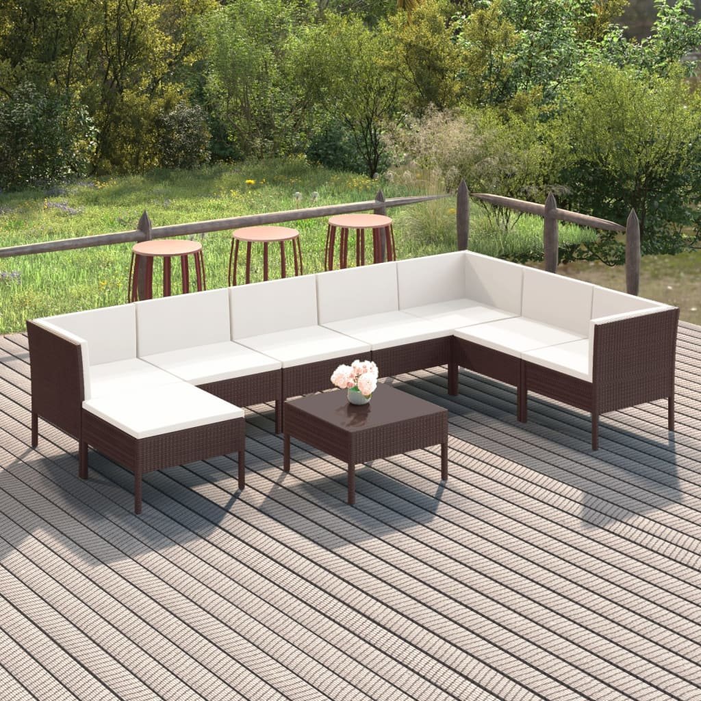 vidaXL 9-cz. zestaw wypoczynkowy do ogrodu, poduszki, rattan PE, brąz