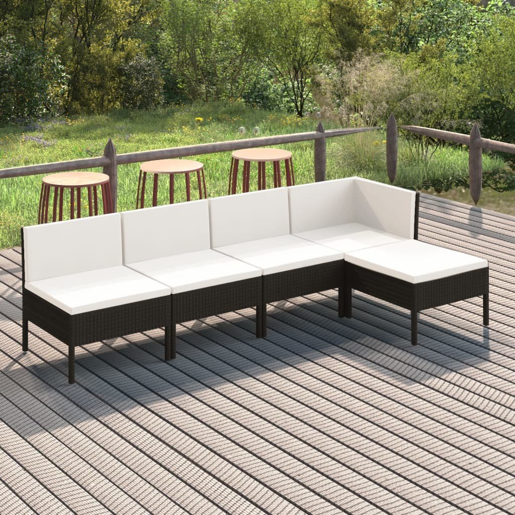 vidaXL 5-cz zestaw wypoczynkowy do ogrodu poduszki czarny rattan PE 3094368