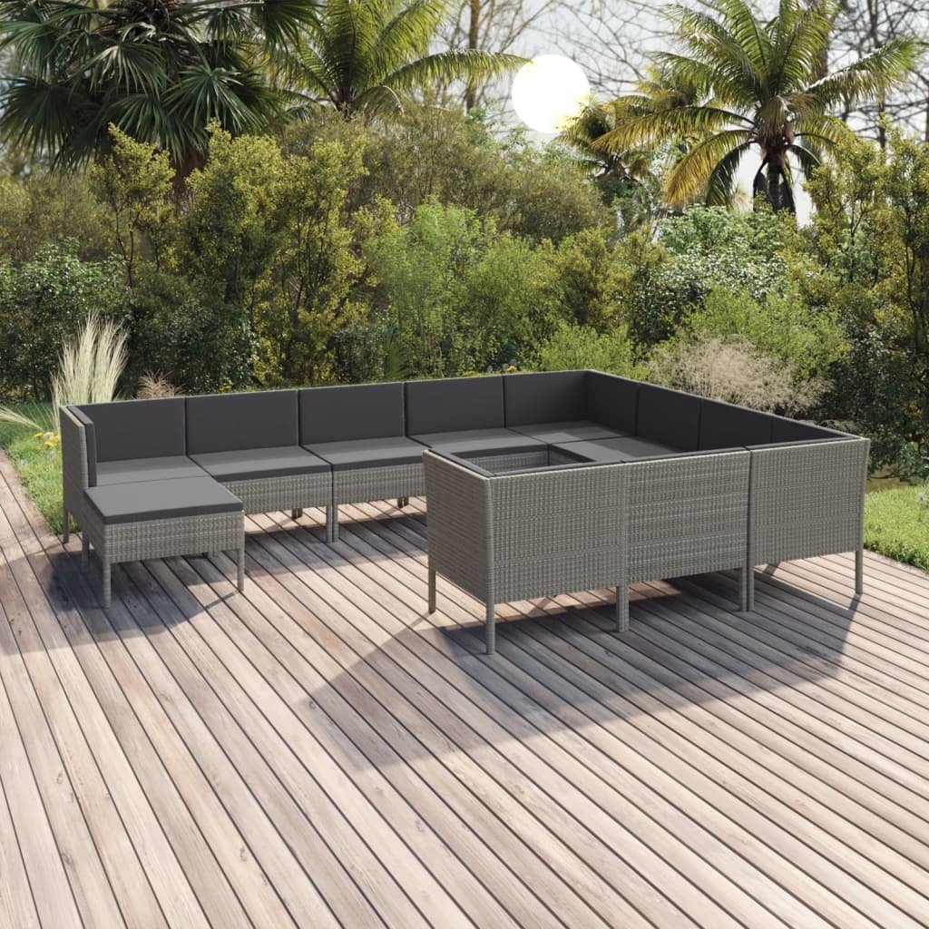 vidaXL 11-cz zestaw wypoczynkowy do ogrodu poduszki szary rattan PE 3094510