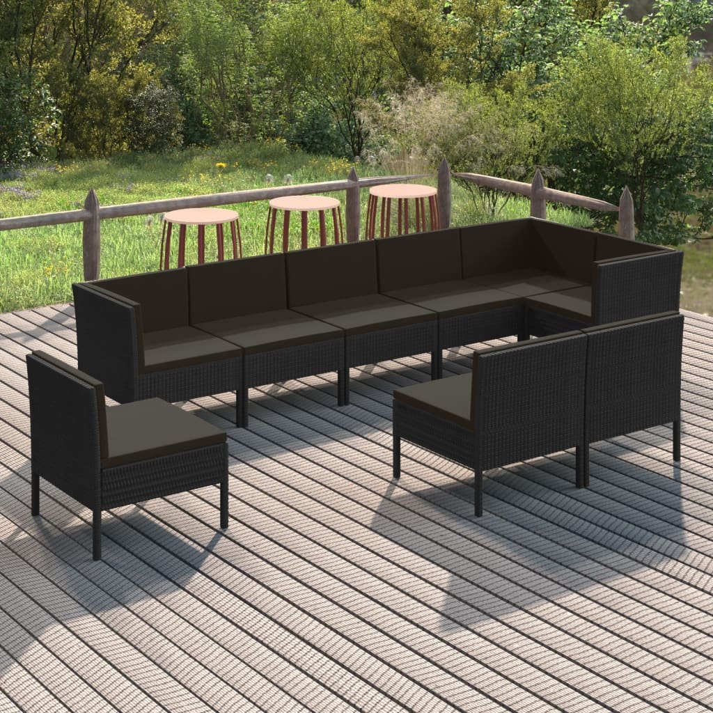vidaXL 9-cz zestaw wypoczynkowy do ogrodu poduszki czarny rattan PE 3094405
