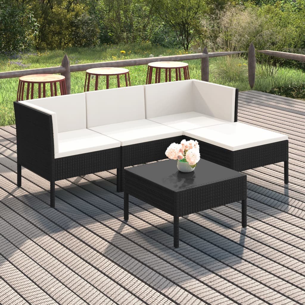 vidaXL 5-cz zestaw wypoczynkowy do ogrodu poduszki czarny rattan PE 3094376