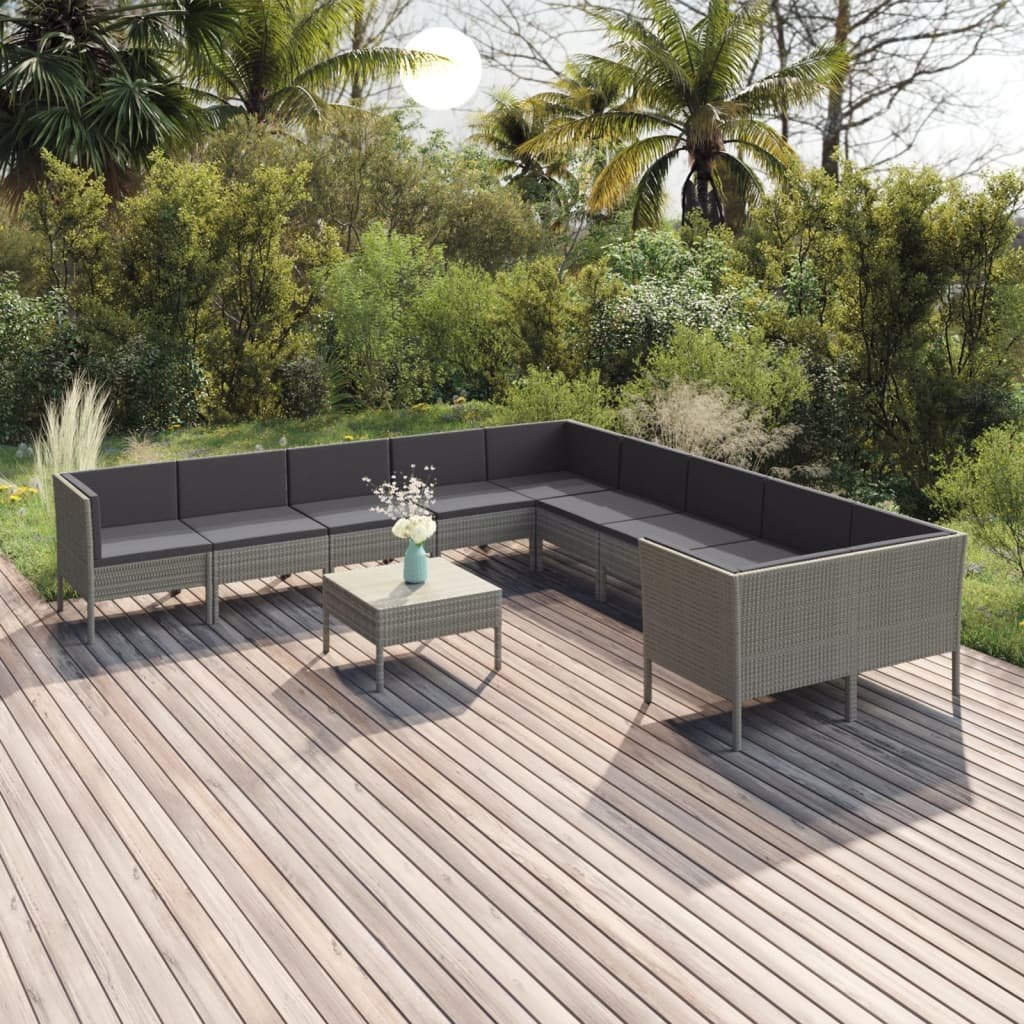 vidaXL 11-cz zestaw wypoczynkowy do ogrodu poduszki szary rattan PE 3094498